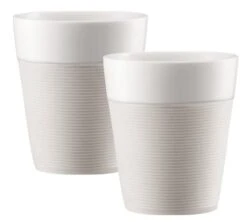 Tasses BODUM - Bistro En Porcelaine Avec Bande Silicone Blanche 2x30cl