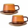 Lot De 2 Tasses + Sous Tasses - KINTO - 27 Cl Ambre