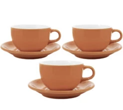 3 Tasses Et Sous Tasses Latte Bowl 19 Cl Orange - ORIGAMI